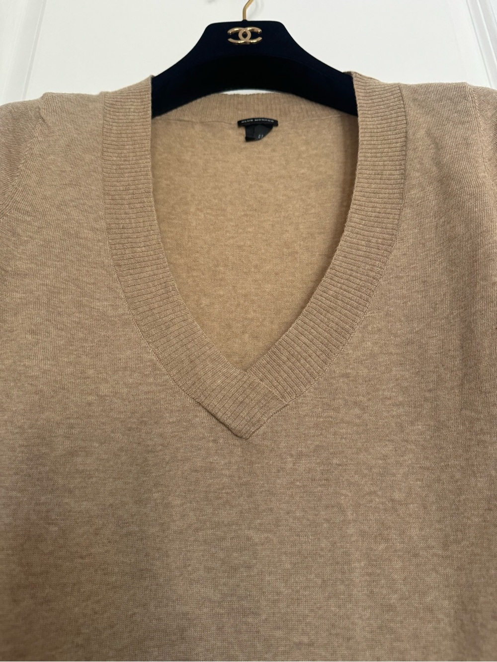 Club Monaco Women's V-Neck Sweater in Camel Beige